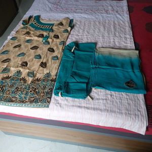 Stylish Teal & Beige Kurta Set