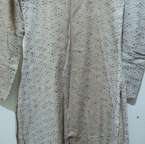 Hakoba embroidered work beige Kurta
