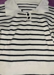 Striped Polo Neck Sweater