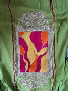Premium Quality Linen Kurti With Detailing At Collar Sleaves Front And Back As Well