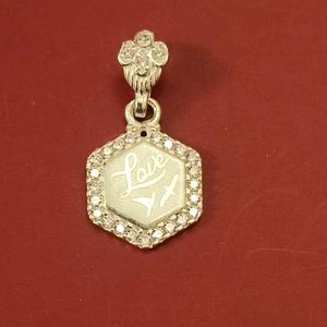 Hexagonal "Love" Charm Pendant pure silver