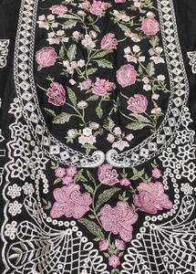 black floral embroidery dress material