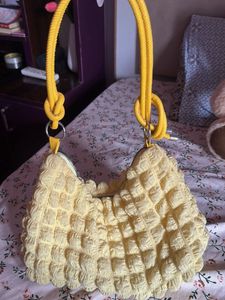 Chic Yellow Textured Shoulder Bag