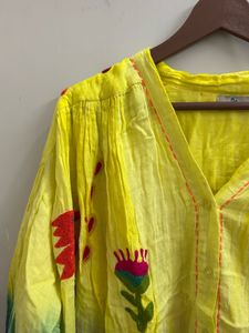 Vibrant Yellow Embroidered Kurta(Brand new )Fixed
