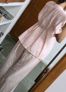 Pink Striped Ruffle Collar Kurta pyjama set