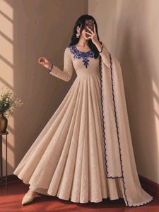 Elegant Beige Kurta Set with Maroon Embroidery