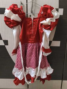 Red N White puffy Frok For Kids
