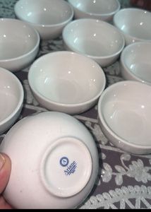 Set of 10 Glossy White Ceramic Bowls