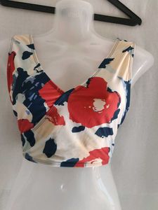 Floral Print V-Neck Bikini Top