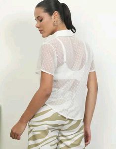 Sheer Dot Button-Up Shirt