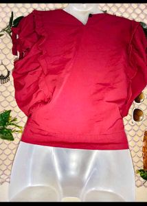 Chic Red Puff Sleeve Tie-Front Top