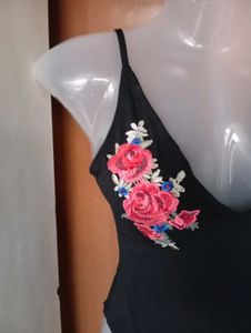Embroidered Black Bodysuit