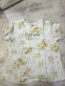 White Floral T-Shirt with "Happiness" Graphic