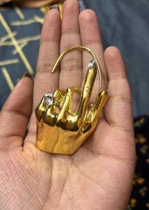 Unique Hand Shaped Gold Tone Earring