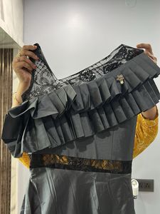 Elegant Grey Ruffled Gown