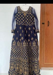 Elegant Navy Blue Embroidered Maxi Dress