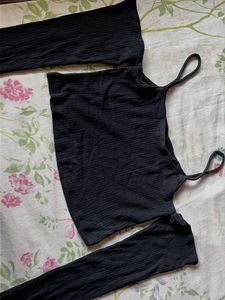 Black Ribbed Crop Top with Sleeves