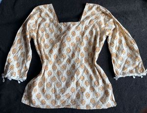 Cream Paisley Print Kurta