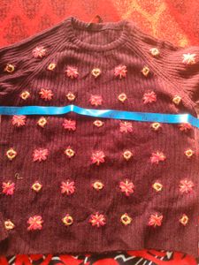 Urgent Sell Floral Embroidered Burgundy Sweater