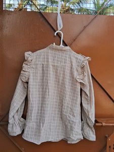 Ruffle Trim Plaid Blouse