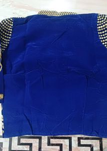 New Embroidered Blue Velvet Blouse