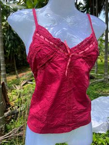 Red Lace Trim Cami Top