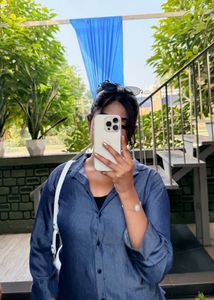 Stylish denim shirt with Corset Detail