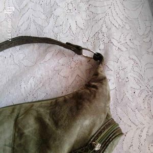 Stylish Olive Green Suede Hobo Bag