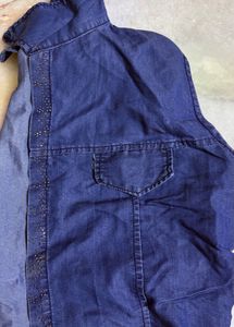 Blue Denim Dress with Stud Detail