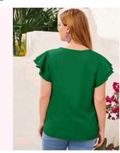 Chic Green Flutter Sleeve Top