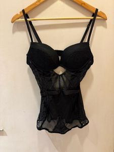 Black Lace Detail Corset Top