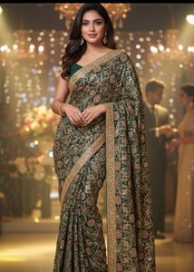Stunning Emerald Green Embroidered Saree