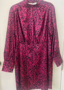 Stylish Pink &amp; Black Print Midi Dress