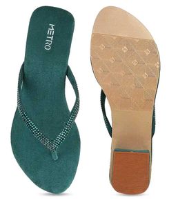 Green Embellished Flip Flops