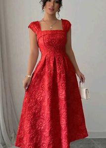 Red Textured Off-Shoulder Dress