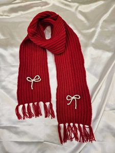 Red Knit Scarf with Bows