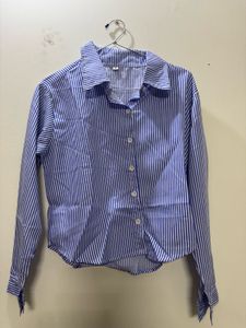 Blue and White Striped Button-Up Shirt