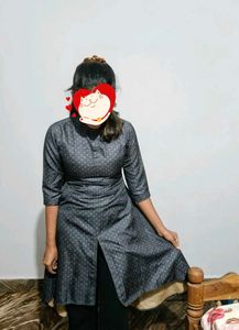 Front slit Grey Printed Kurta