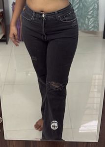 Black Distressed Straight Leg Jeans