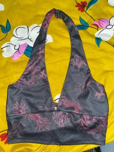 Dragon Print Halter Neck Crop Top