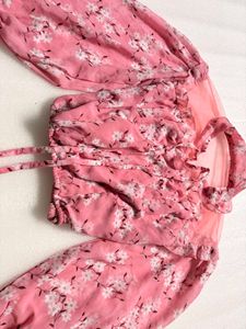 Chic Pink Floral Puff Sleeve Top