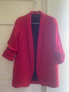 Chic Red Blazer with Ruched Sleeves