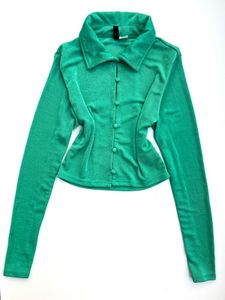 Green Long Sleeve Crop Top
