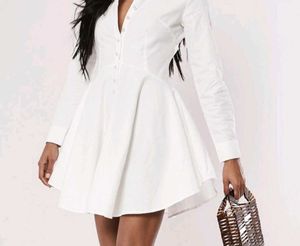 White Midi Shirt Dress For Women