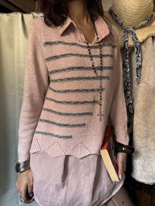Pink Striped Collared Sweater