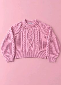 PINK CABLE KNIT CREWNECK SWEATER