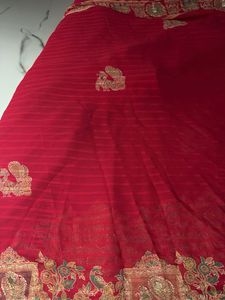 Vibrant Red Embroidered Saree