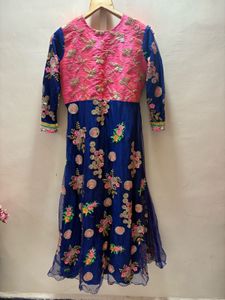Elegant Blue &amp; Pink Anarkali Suit