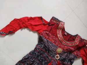 Elegant Red &amp; Black Anarkali Dress XL Size