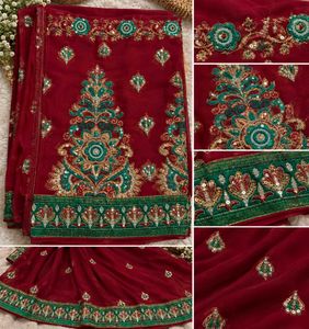 ✨ Elegant Red Embroidered Saree | Festive & Beauti